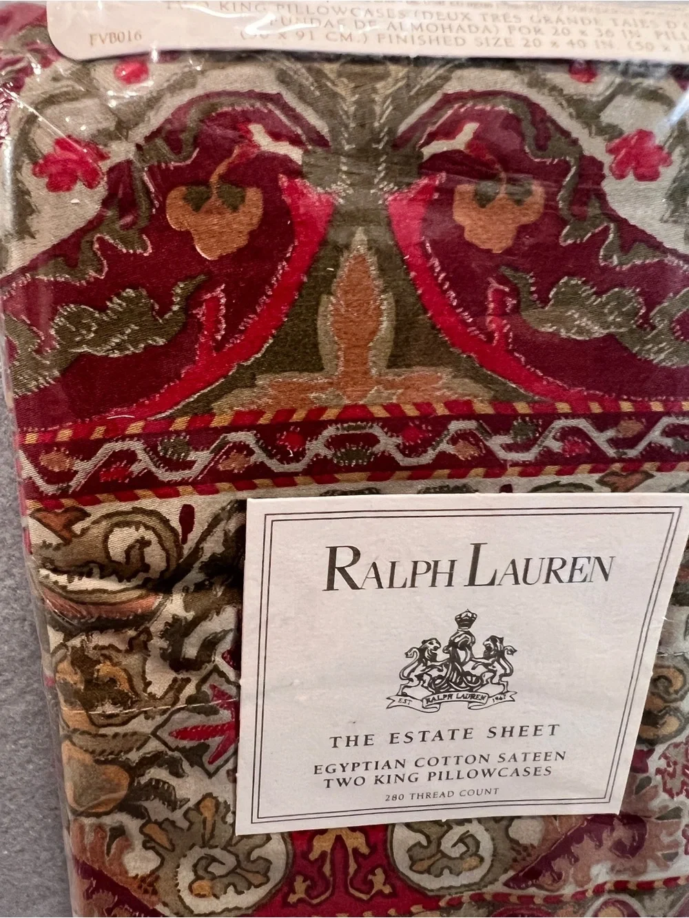 Ralph Lauren Randolph Red Estate Sheet King Pillowcases 2 NIP 280TC RARE